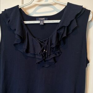 Chaps Cotton Navy Blue Ruffle Sleeveless Top